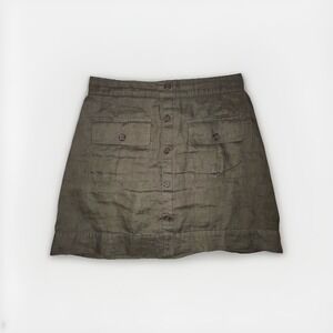 Nicole Miller Women's Linen Skort Size L Faux Button Front Front Olive Green 19"